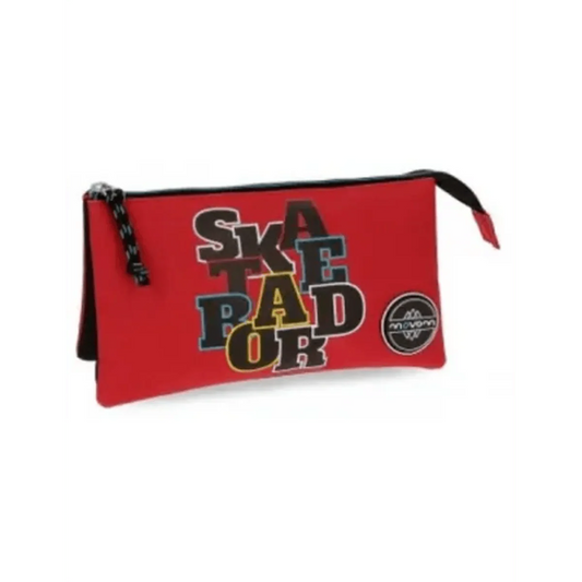 ESTUCHE 3 CREMALLERAS SKATEBOARD ROJO - ILUSION SHOP