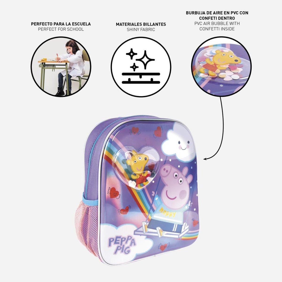 MOCHILA INFANTIL ESCOLAR CONFETTI PEPPA PIG