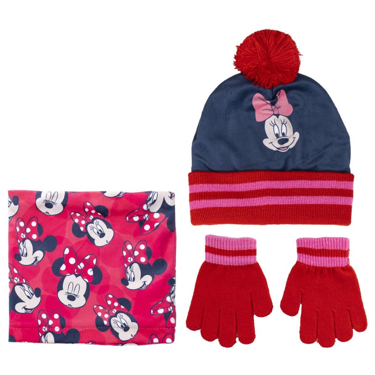 A - CONJUNTO 3 PIEZAS MINNIE GUANTES , BRAGA Y GORRO - ILUSION SHOP