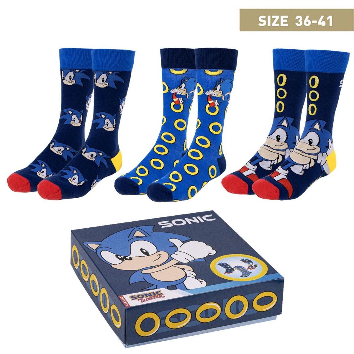 CALCETINES CAJA 3 PIEZAS SONIC - ILUSION SHOP
