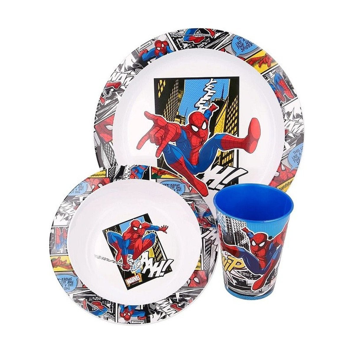 SET MICRO 3 PCS PLATO,CUENCO,TAZA MICRO SPIDERMAN - ILUSION SHOP